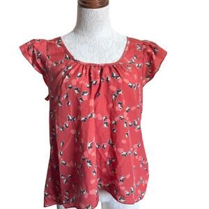 Anthropologie Mauve Owl Print Coral Cutout Back Blouse Medium preppy Academia
